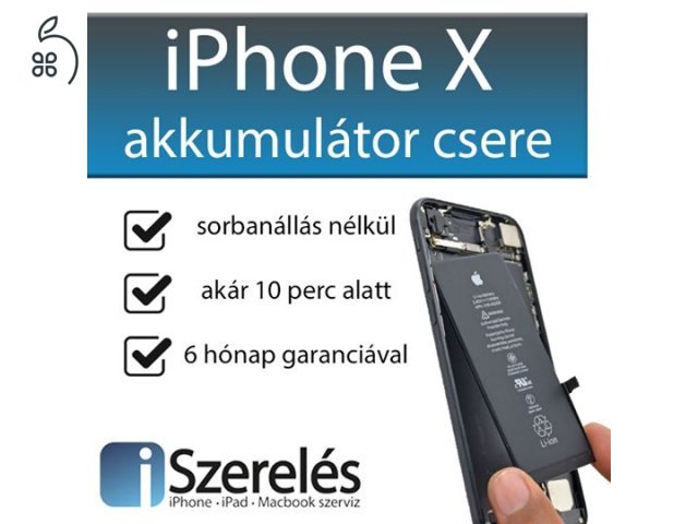 iPhone X akkumulátor csere 10 percen belül Budapesten az iSzerelésben!