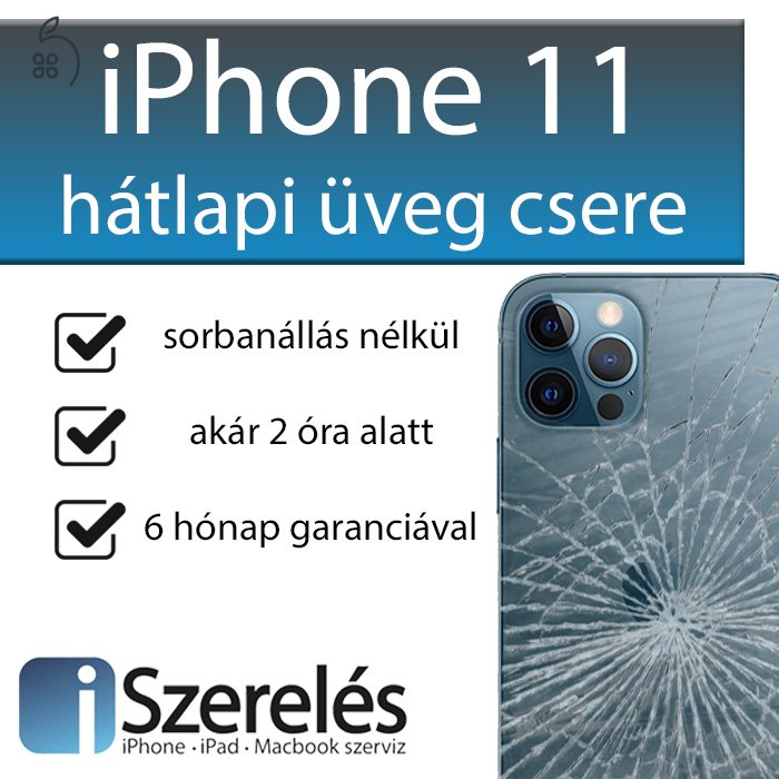 iPhone 11 hátlapi üveg csere akár 3 órán belül az iSzerelésben.