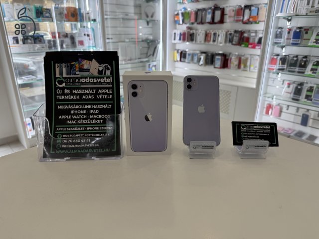 iPhone 11 64GB Lila Független Használt/1-3 hónap gar./Akku 100%/p3696