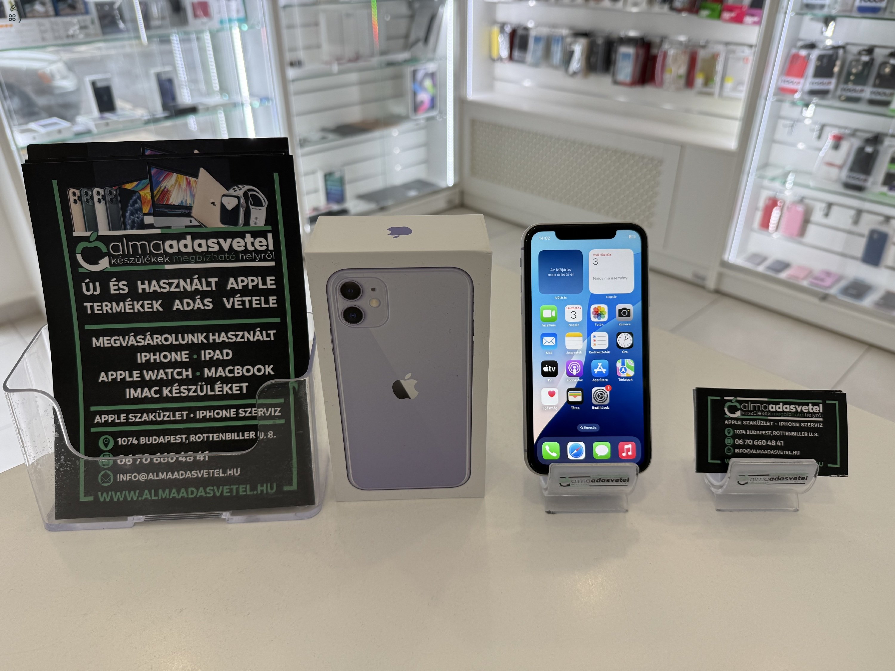 iPhone 11 64GB Lila Független Használt/1-3 hónap gar./Akku 100%/p3696