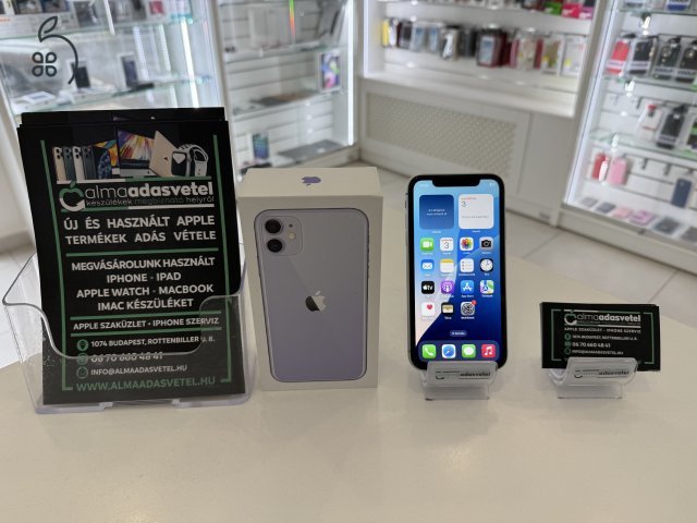 iPhone 11 64GB Lila Független Használt/1-3 hónap gar./Akku 100%/p3696