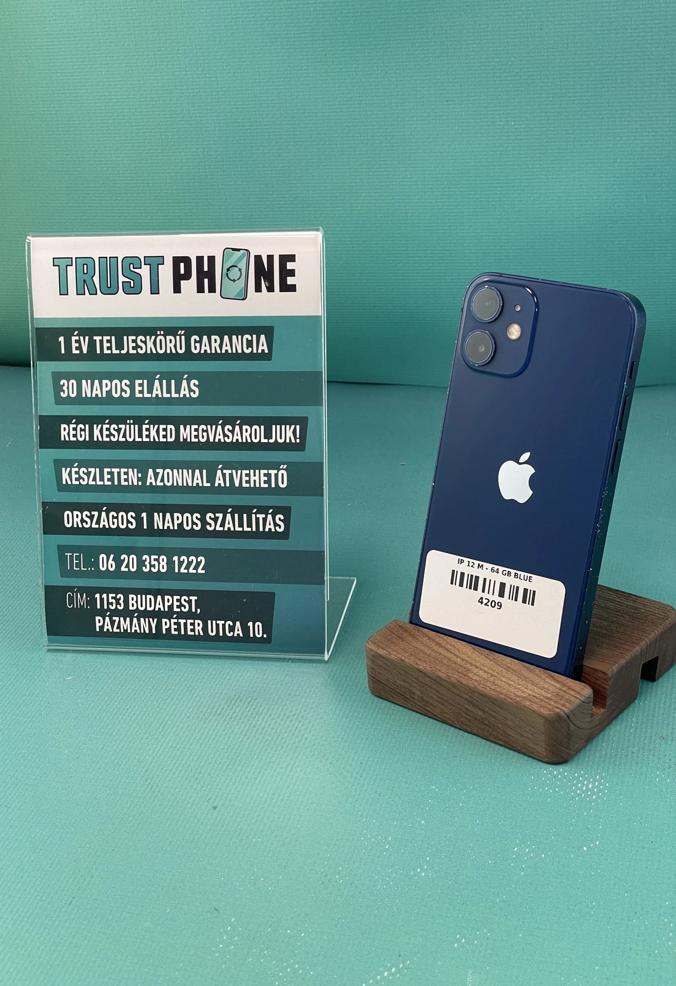 !! 1 ÉV GARANCIA !! iPhone 12 Mini Blue 64 GB – 4209 – 100% AKKU