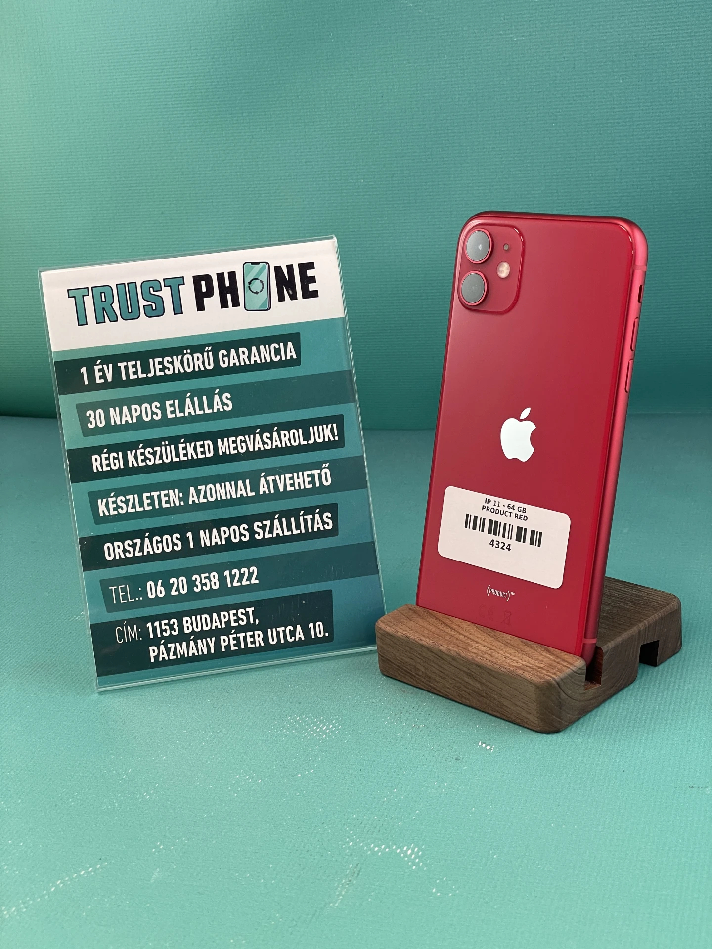 !! 1 ÉV GARANCIA !! iPhone 11 PRODUCT RED 64 GB – 4324 – 100% AKKU