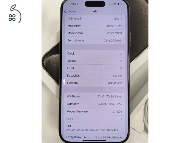 Új állapot! iPhone 15 Pro 512GB! Natural Titanium Független 93% akku! 3 Hó Gar+ Beszámítás