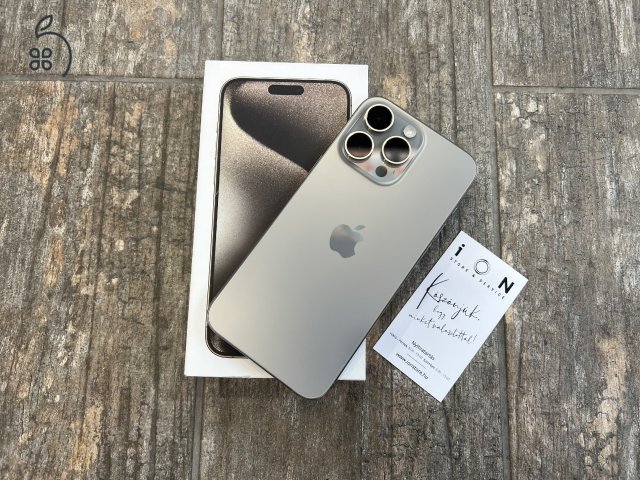 Apple iPhone 15 Pro Max 256GB Újszerű - Natural Titanium - Dobozzal, 1 év iON Store garanciával