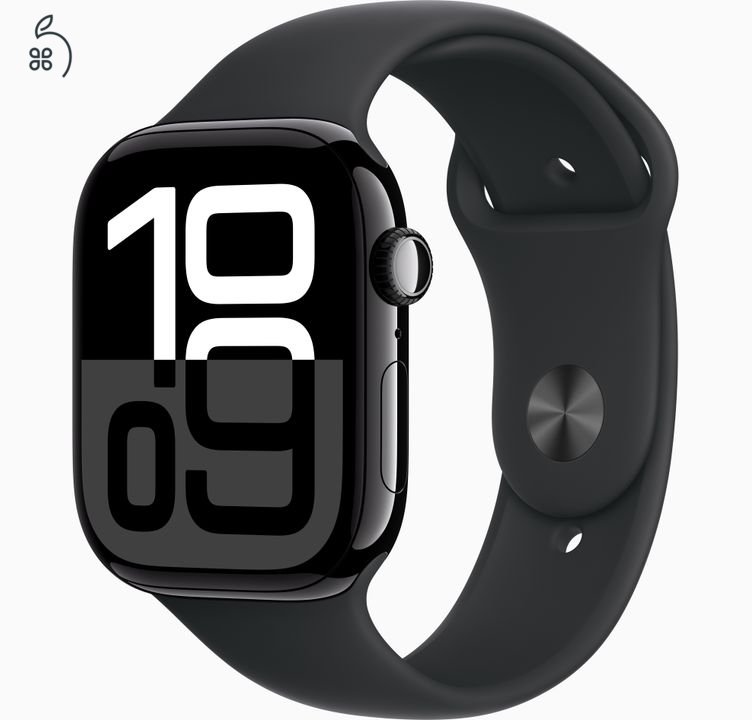 Apple Watch Series 10 GPS 46 mm-es kozmoszfekete alumíniumtok, fekete szíj S/M