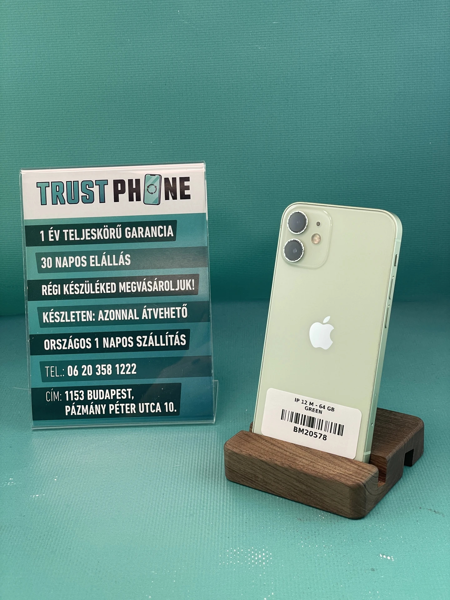 !! 1 ÉV GARANCIA !! iPhone 12 Mini Green 64 GB – BM20578 – 100% AKKU