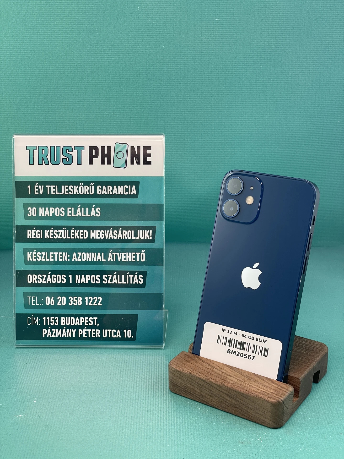 !! 1 ÉV GARANCIA !! iPhone 12 Mini Blue 64 GB – BM20567 – 100% AKKU