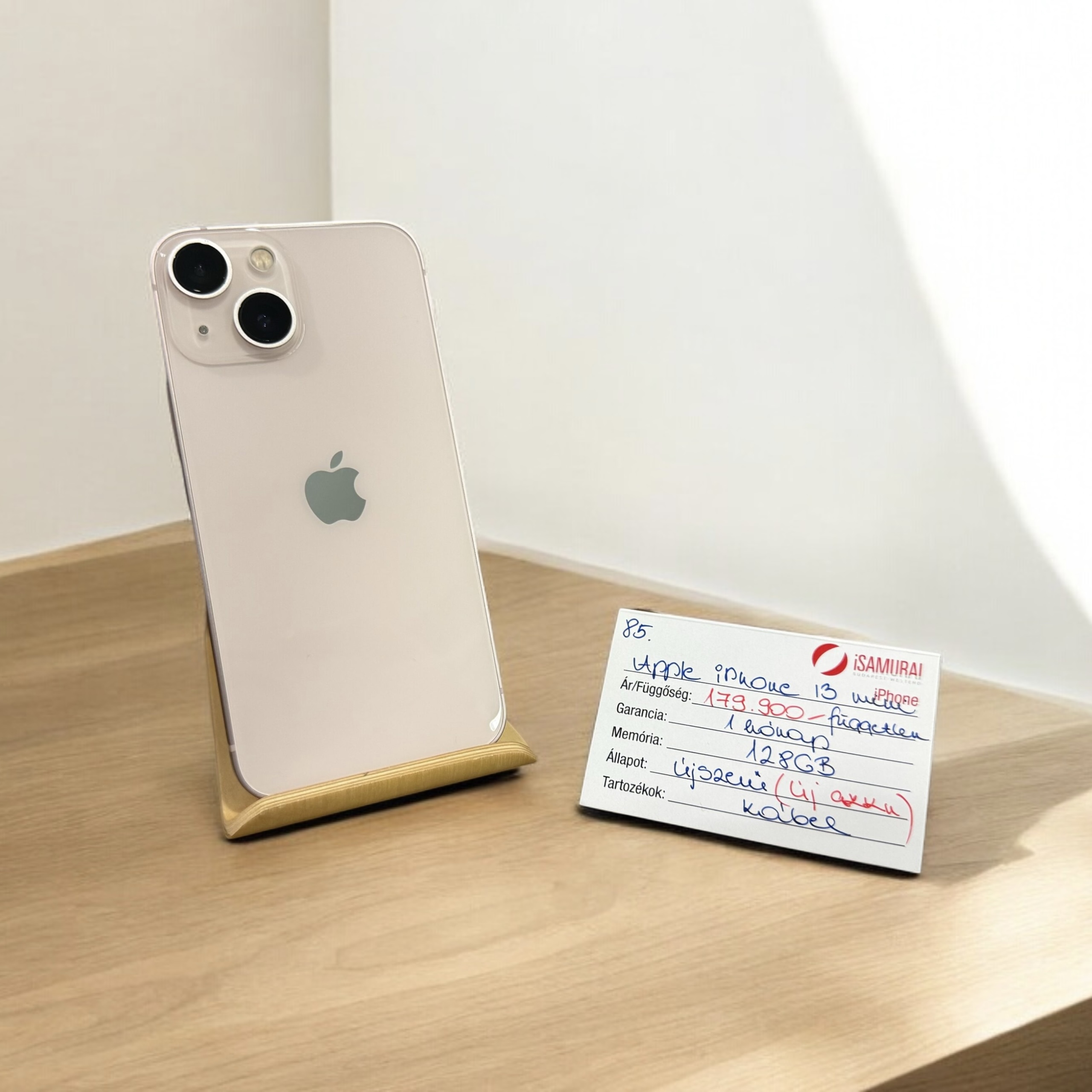 85. Apple iPhone 13 mini - 128 GB - Rózsaszín - ÚJ AKKU - Újszerű