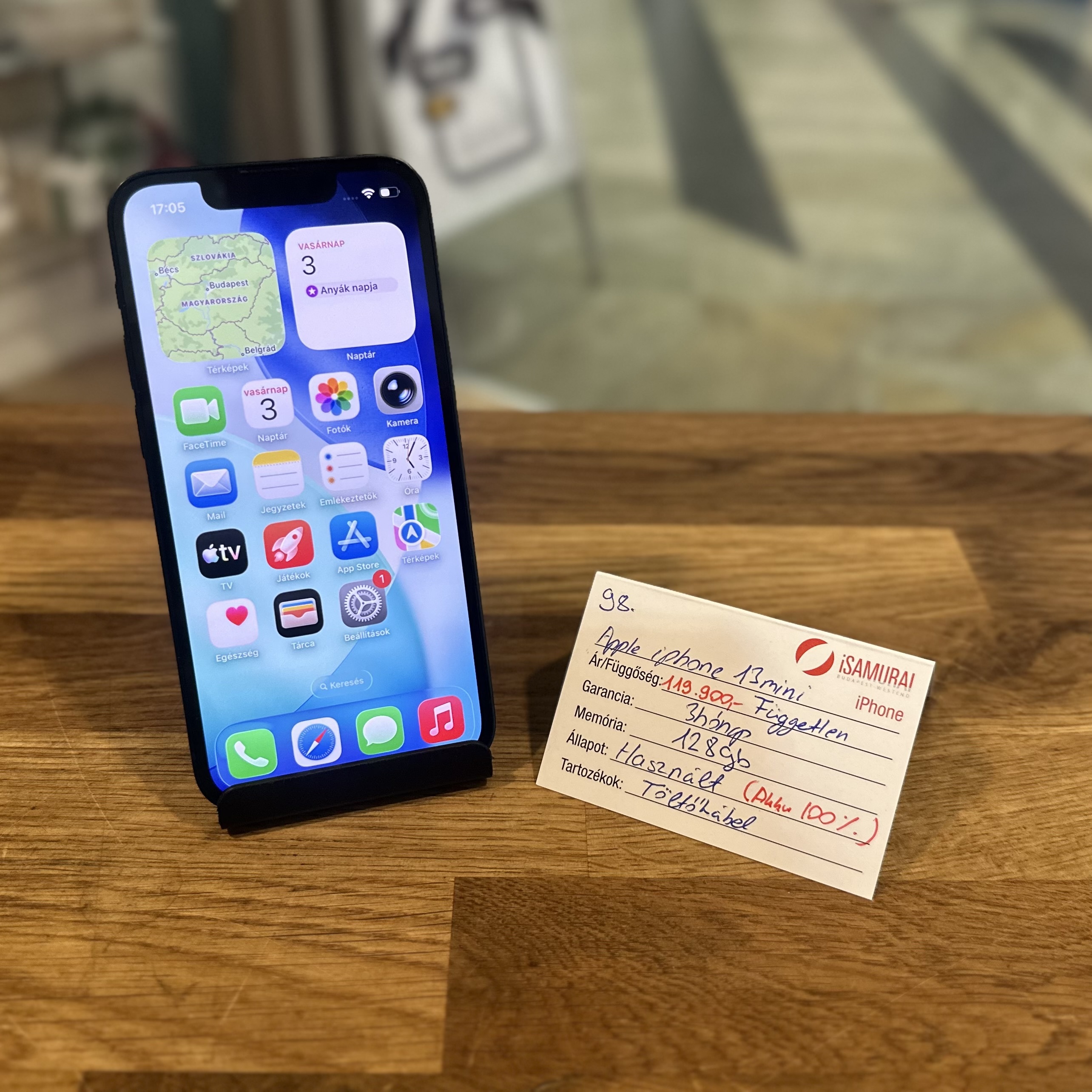 98. Apple iPhone 13 mini - 128 GB - Fekete - Akku 100% - Használt