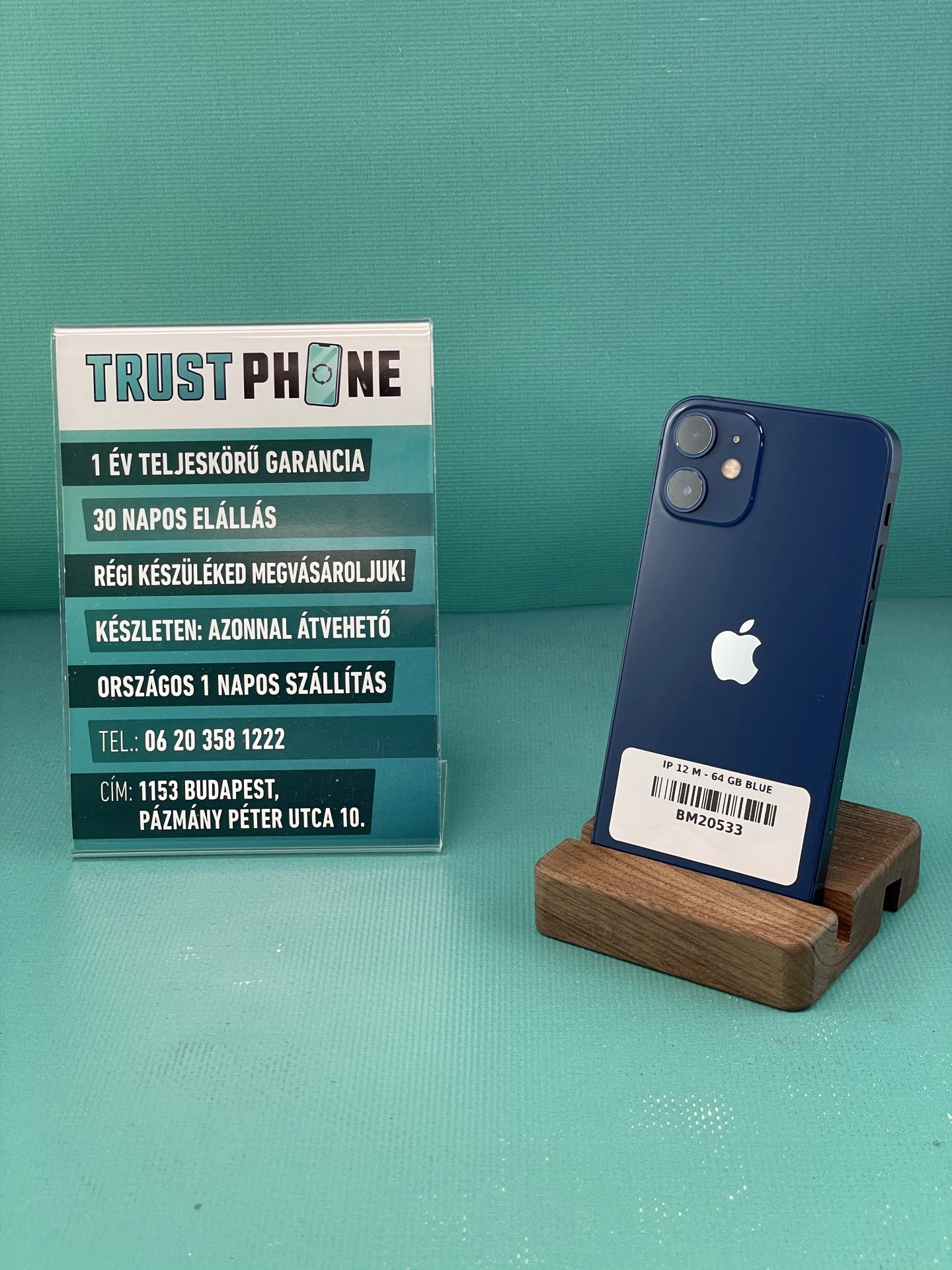 !! 1 ÉV GARANCIA !! iPhone 12 Mini Blue 64 GB – BM20533 – 100% AKKU