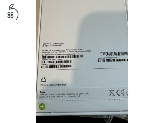 Iphone 16 Pro MAX 512 Titanium White eladó!