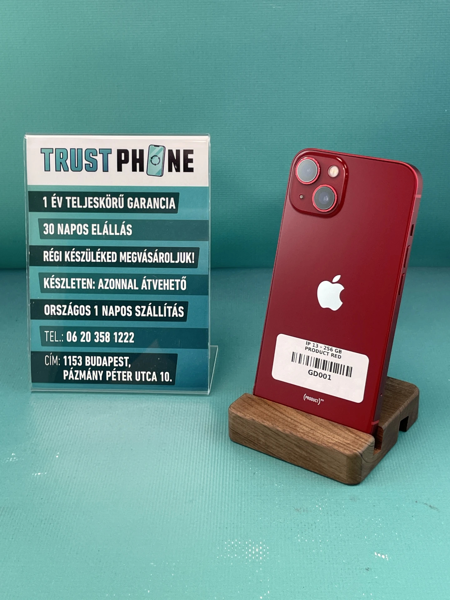 !! 1 ÉV GARANCIA !! iPhone 13 PRODUCT RED 256 GB – GD001 – 92% AKKU