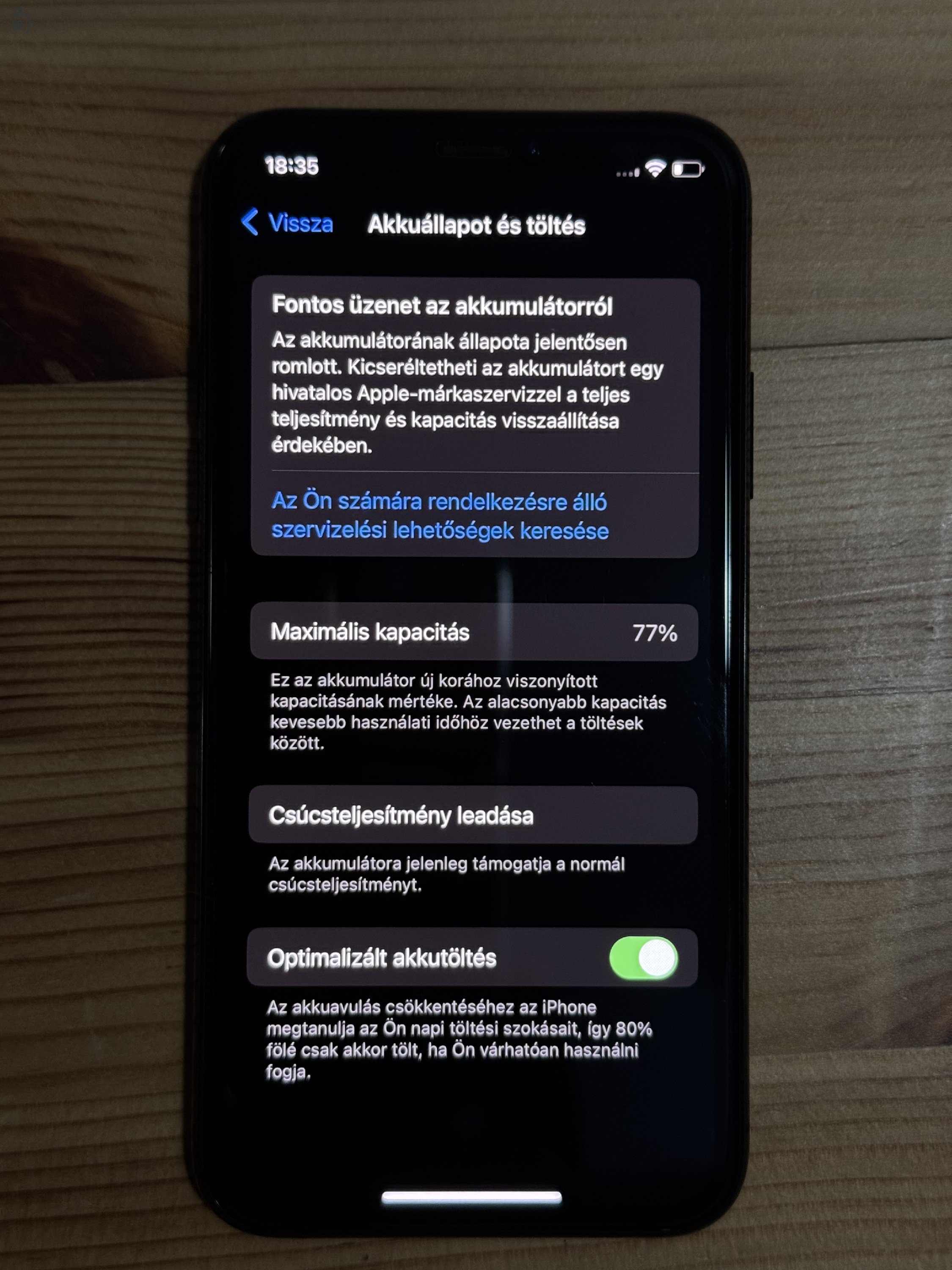 iPhone XS 64 GB 77%-os akkumlátor