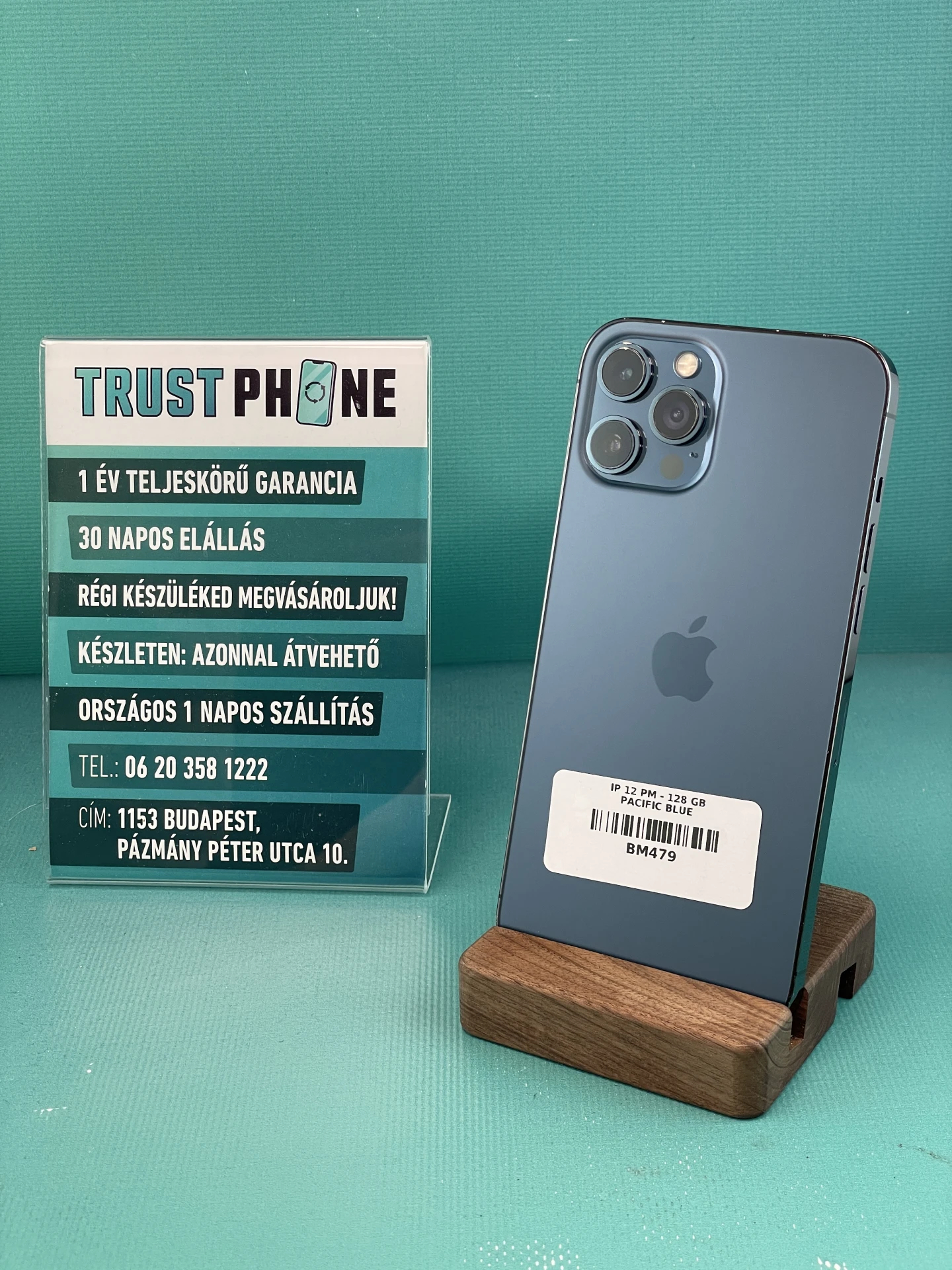 !! 1 ÉV GARANCIA !! iPhone 12 Pro Max Pacific Blue 128 GB – BM479 – 100% AKKU