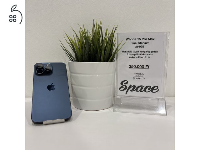 iPhone 15 Pro Max / 256GB / Blue Titanium / Gyári kártyafüggetlen (170)