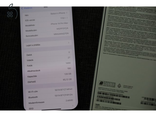 Apple iPhone 14 Pro Max 128 GB, fekete, 86%