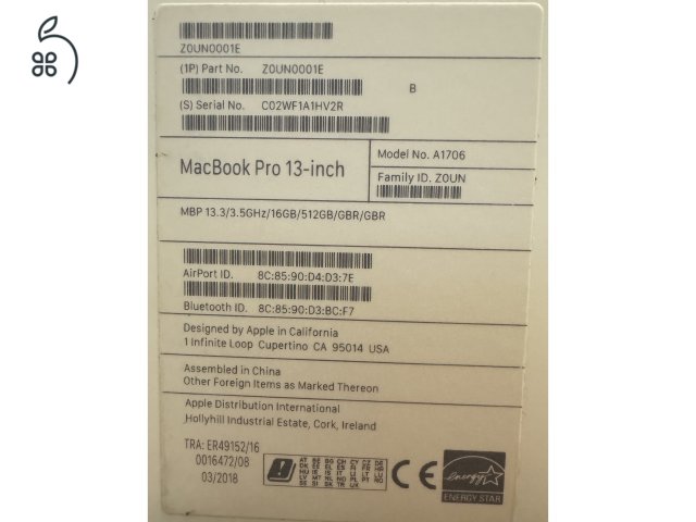 Macbook Pro 13,3” (A1706) 