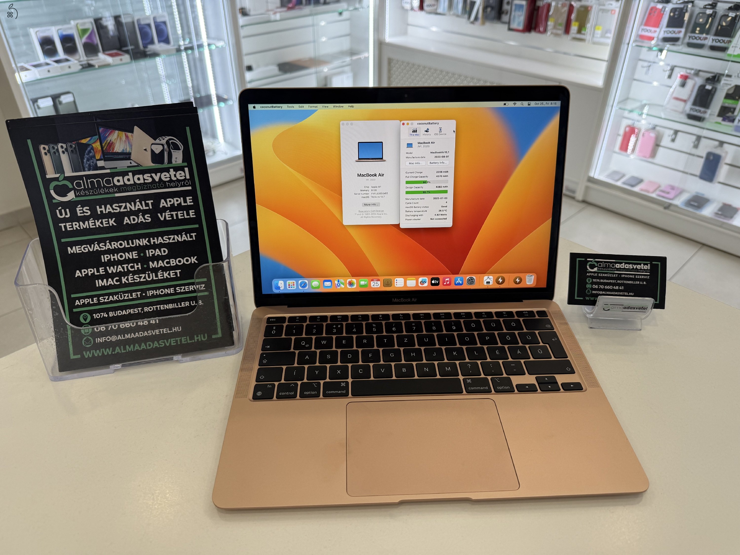 MacBook Air M1 Mint Az Új/8GB/256SSD/1-3 Gar./Akku 100%/p3752/