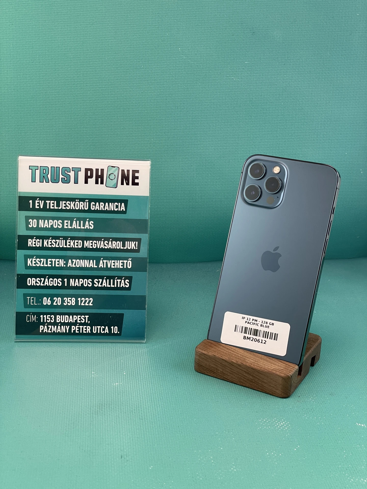 !! 1 ÉV GARANCIA !! iPhone 12 Pro Max Pacific Blue 128 GB – BM20612 – 100% AKKU