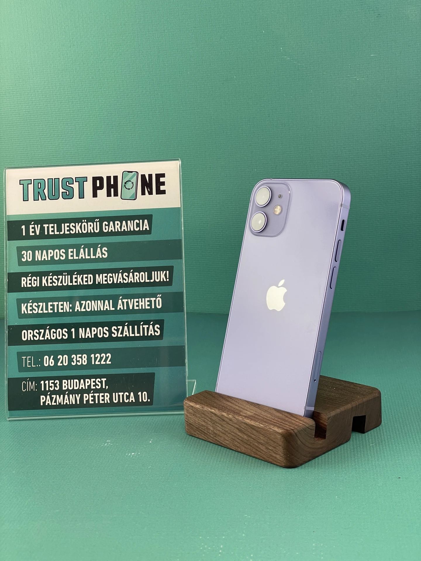 !! 1 ÉV GARANCIA !! iPhone 12 Mini Purple 64 GB – TRU038 – 100% AKKU