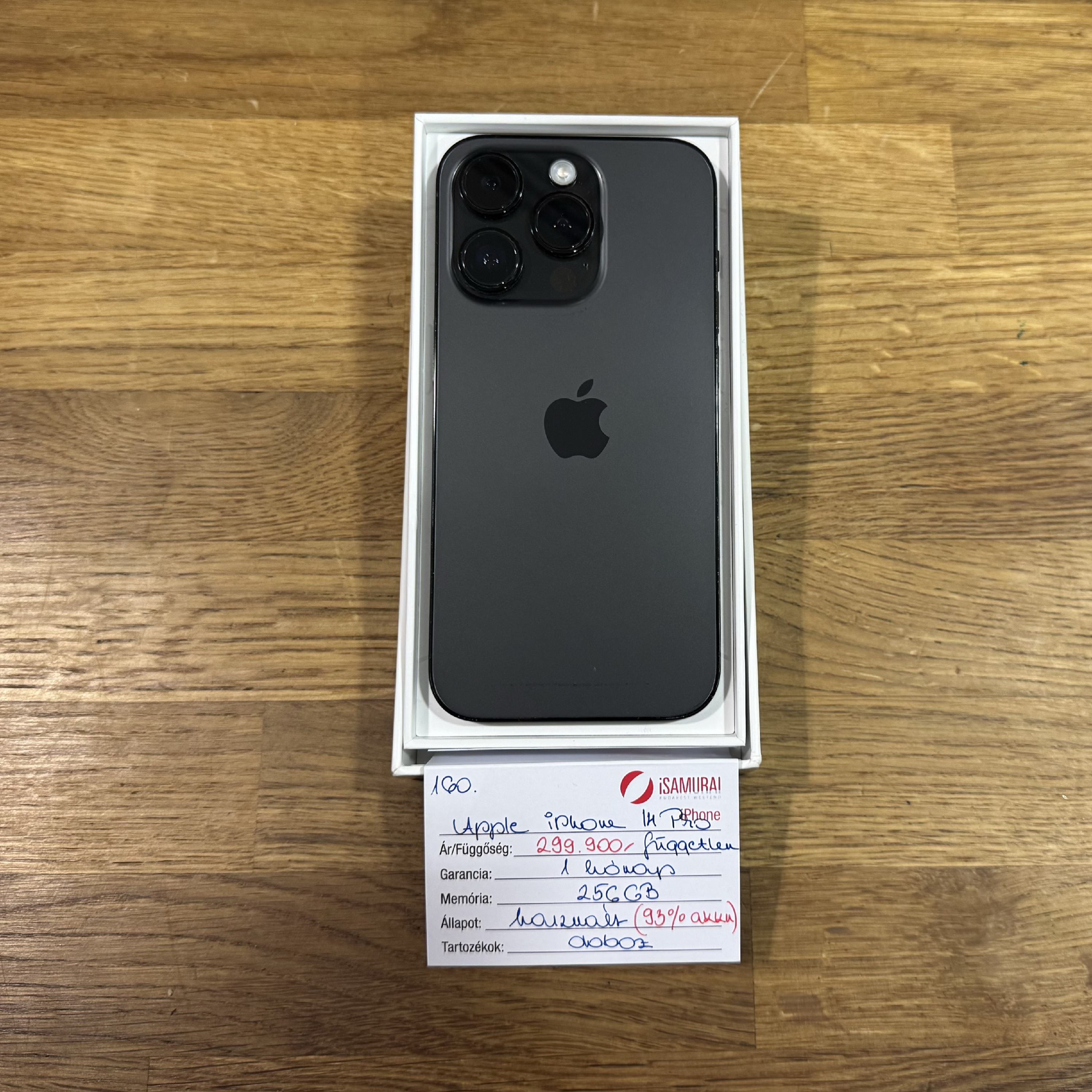 160. Apple iPhone 14 Pro - 256 GB - Space Gray - 93% AKKU