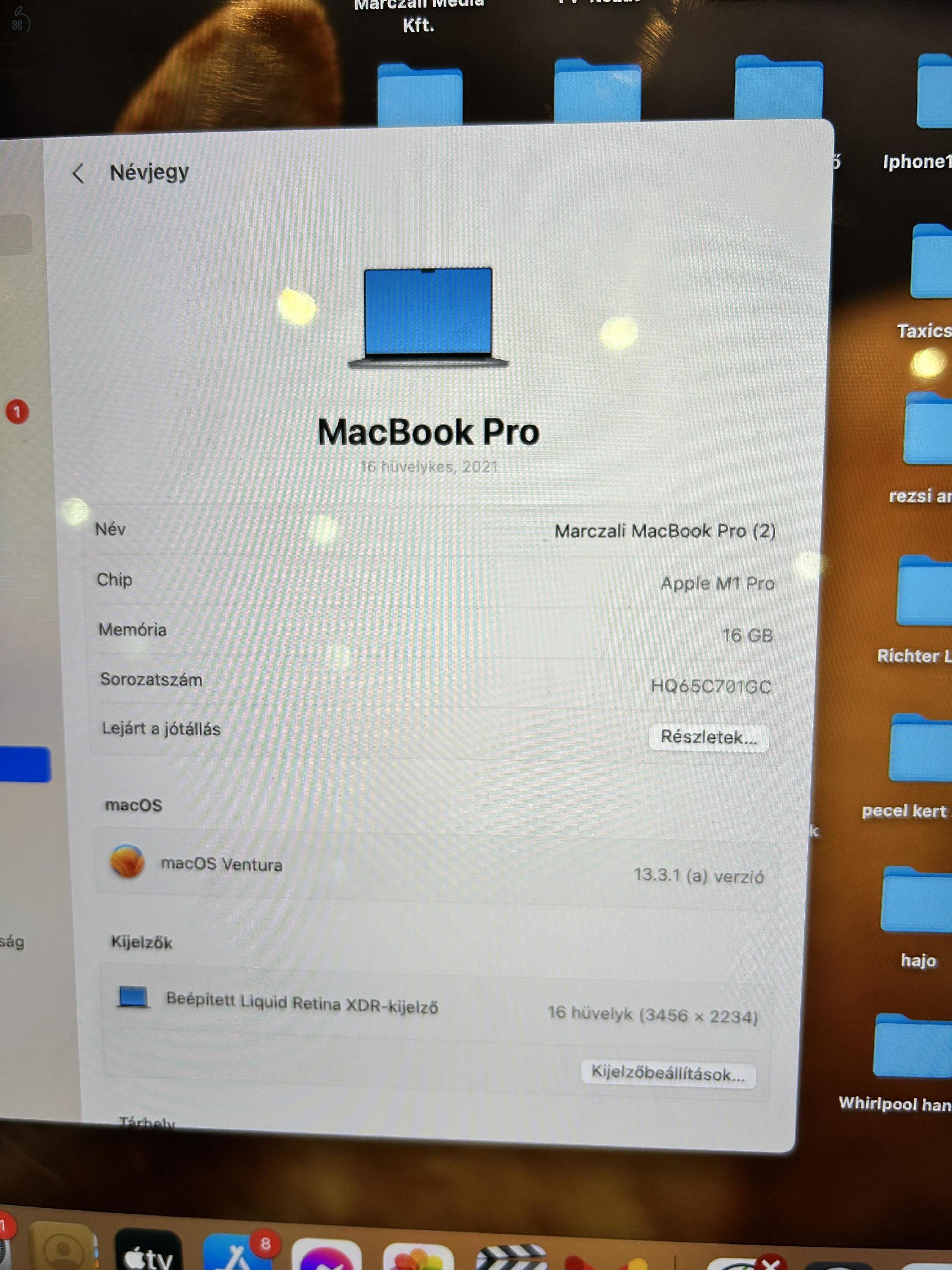 MacBook Pro M1, 16GB, 2 terrás SSD!, 2021, tokban tartott hibátlan