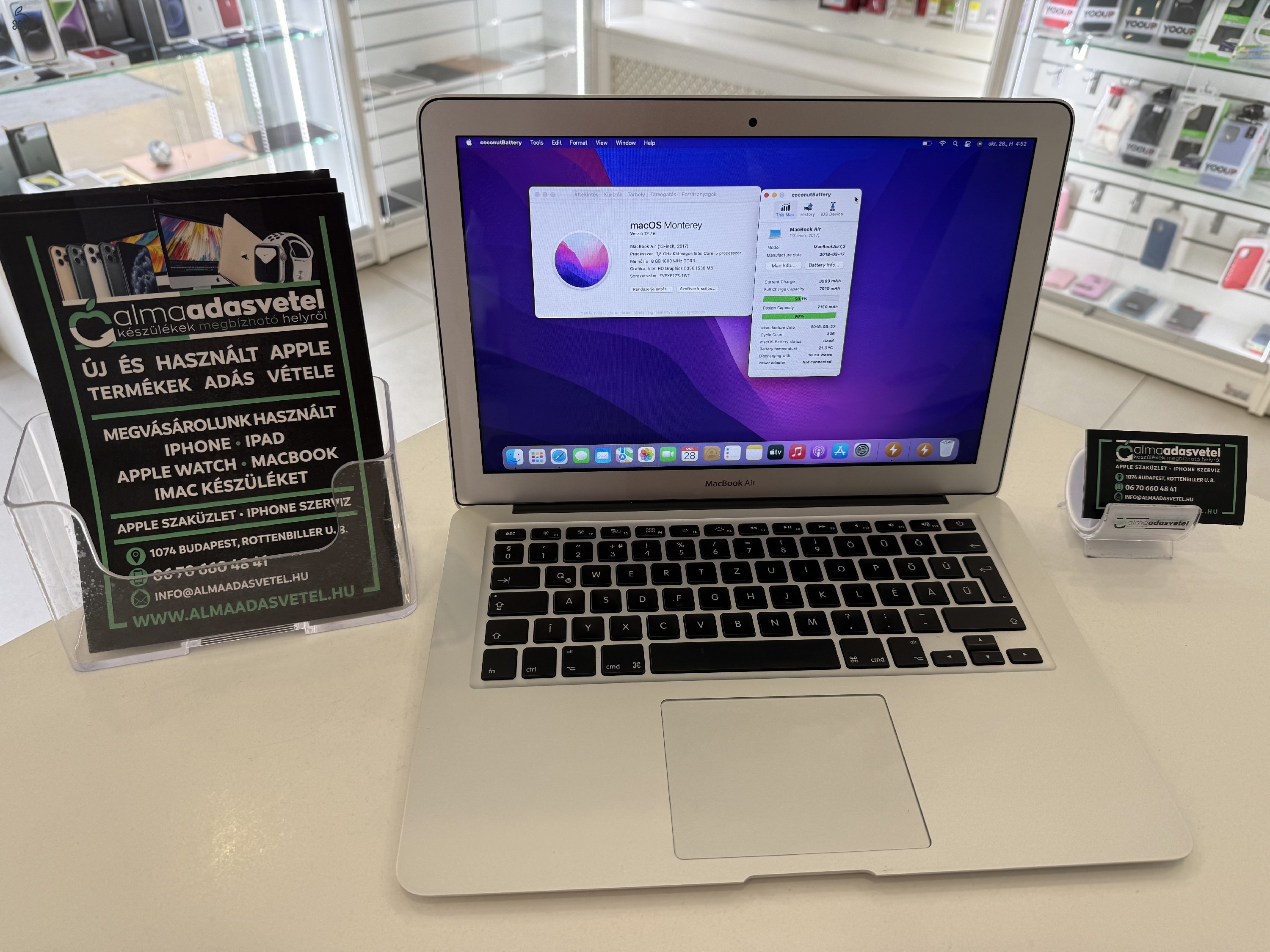 MacBook Air 2017 Mint Az Új/8GB/128ssd/1-3 hónap gar./Akku 98%/p3759/