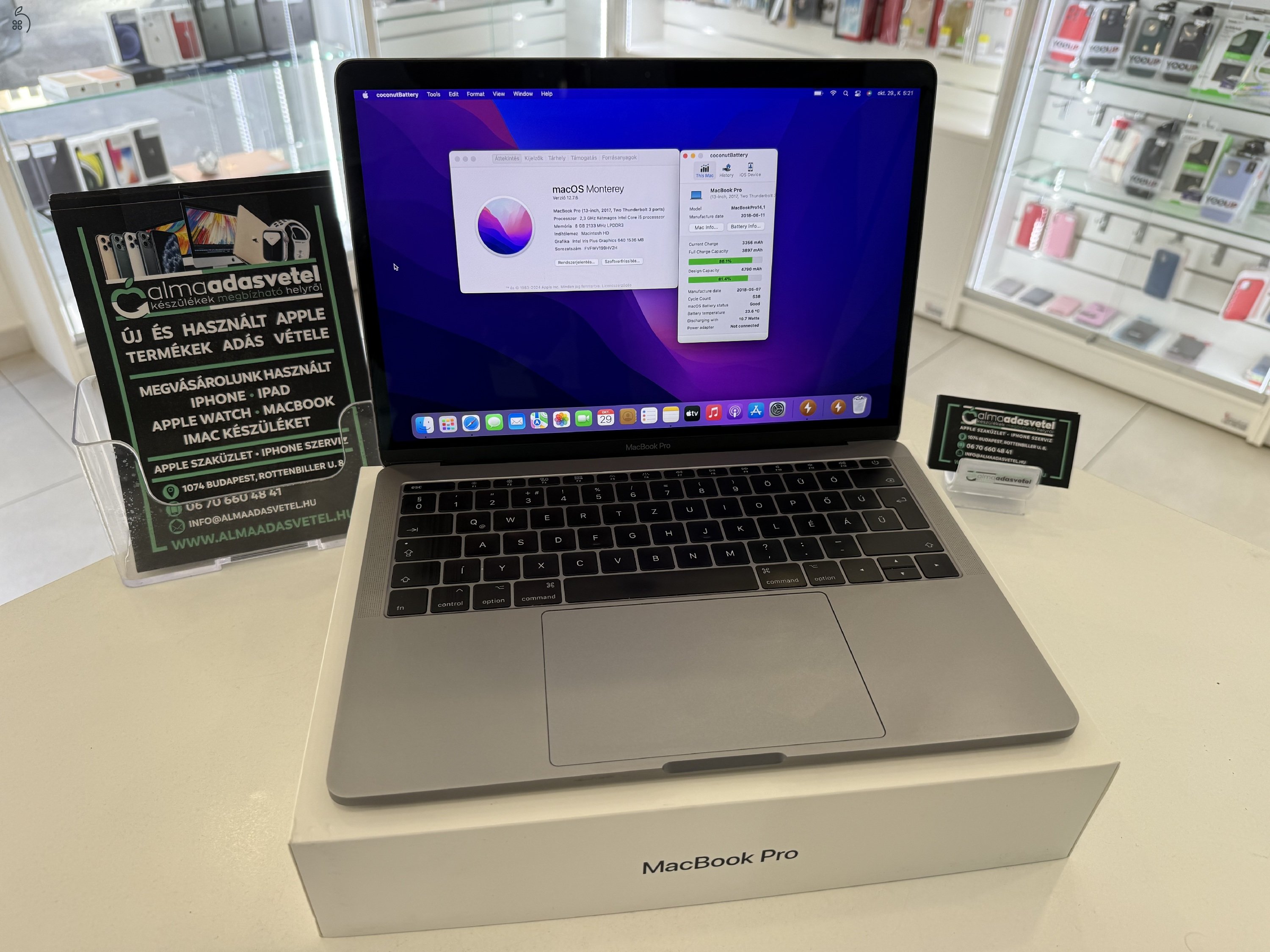 MacBook Pro 2017/8GB/256ssd/Újszerű/1-3 hónap gar./Akku 82%/p3766