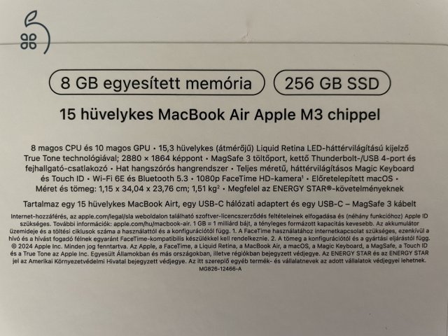 BONTATLAN 3 ÉV GYÁRI GARANCIÁVAL MacBook Air 15