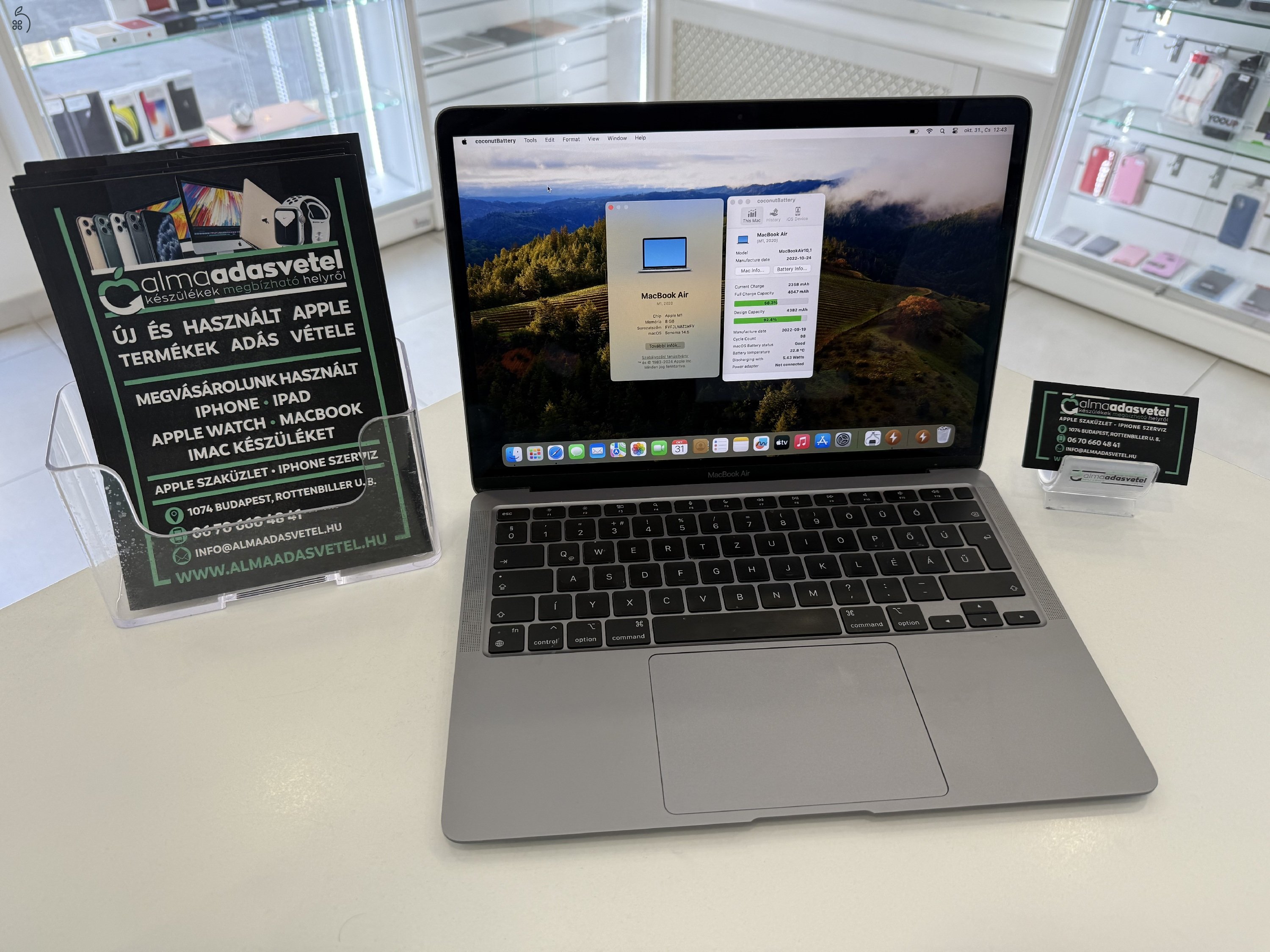 MacBook Air M1 Megkímélt 8GB/256ssd/1-3 hónap gar./92%/p3773