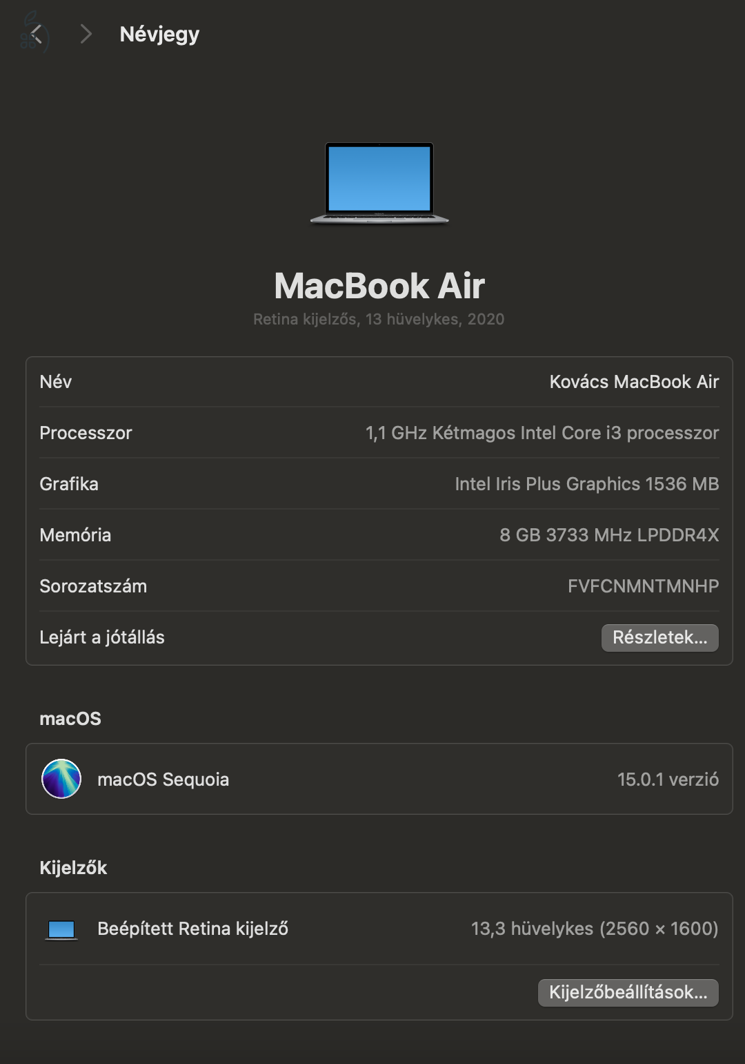 MacBook Air 2020 i3 256 GB