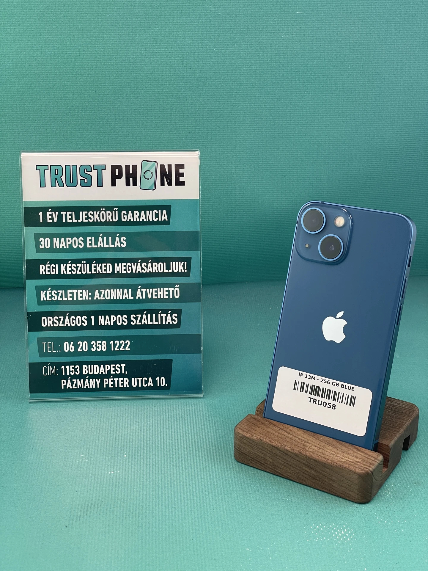 !! 1 ÉV GARANCIA !! iPhone 13 Mini Blue 256 GB – TRU058 – 100% AKKU