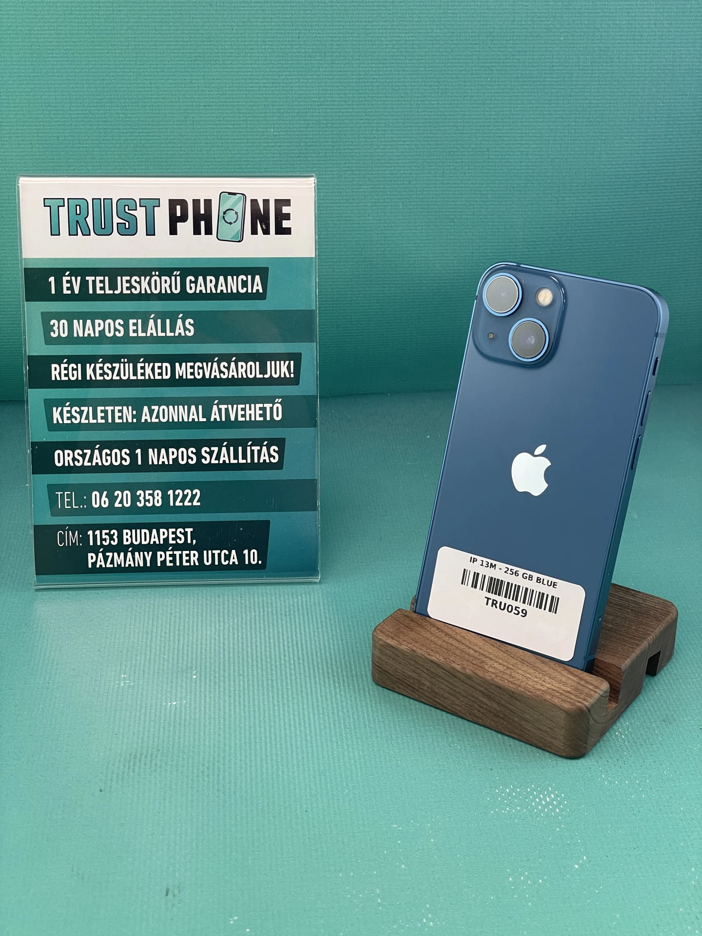 !! 1 ÉV GARANCIA !! iPhone 13 Mini Blue 256 GB – TRU059 – 100% AKKU