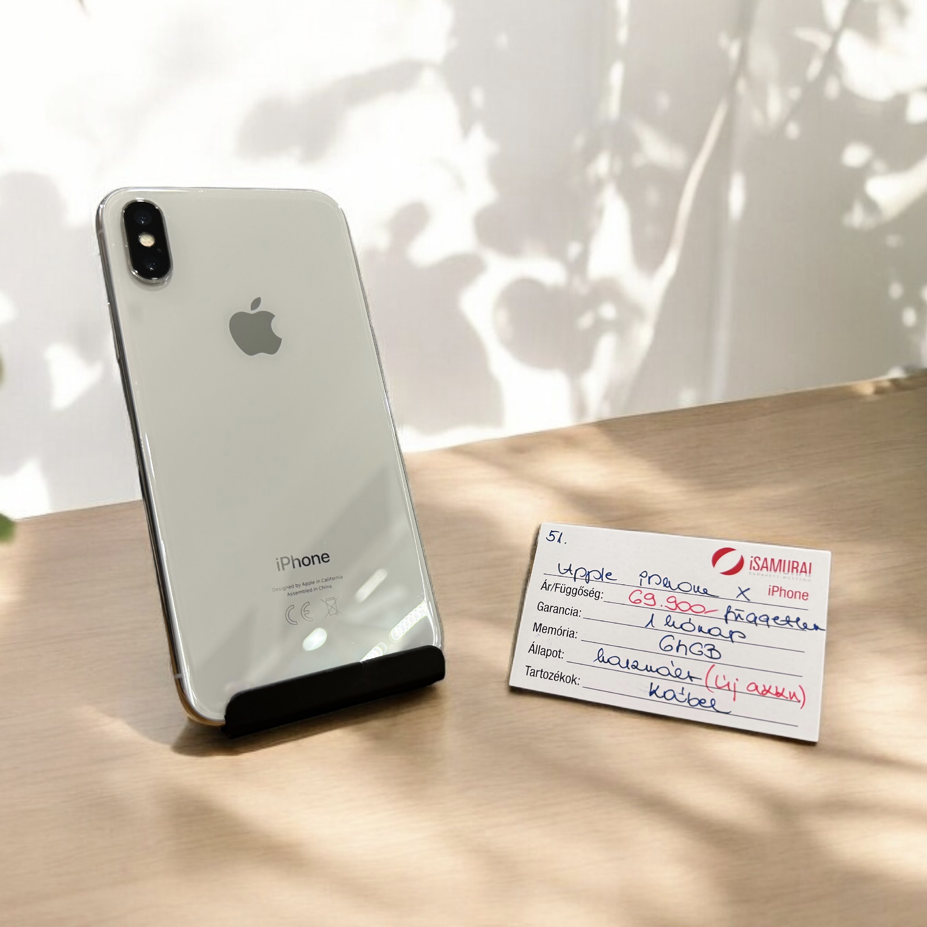 51. Apple iPhone X - 64 GB - Fehér - Kártyafüggetlen - ÚJ AKKU