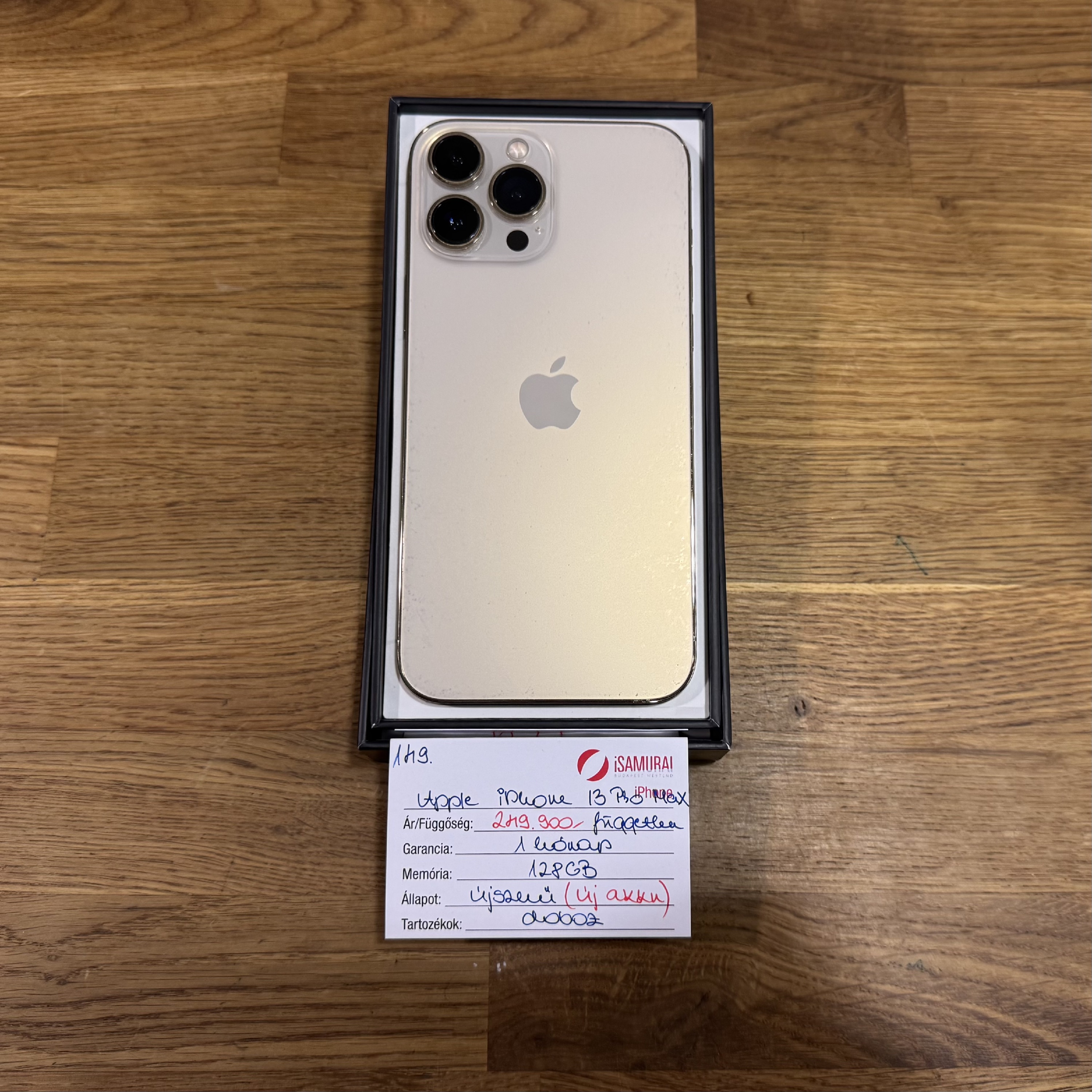 149. Apple iPhone 13 Pro Max - 128 GB - Gold - Független - ÚJ AKKU