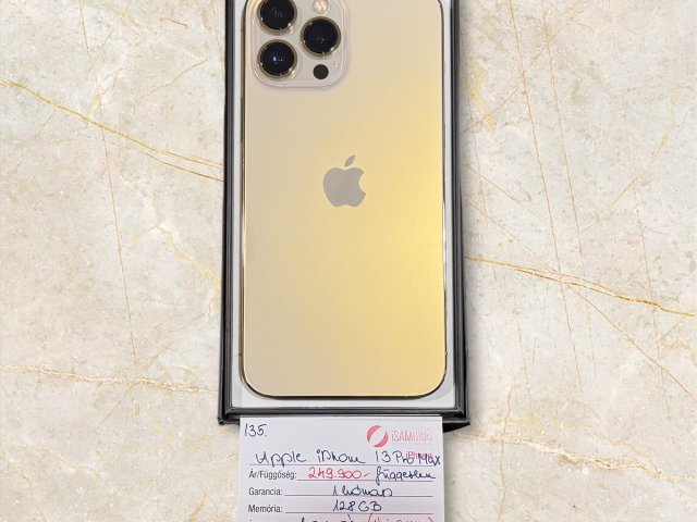 135. Apple iPhone 13 Pro Max - 128 GB - Gold - Független - ÚJ AKKU