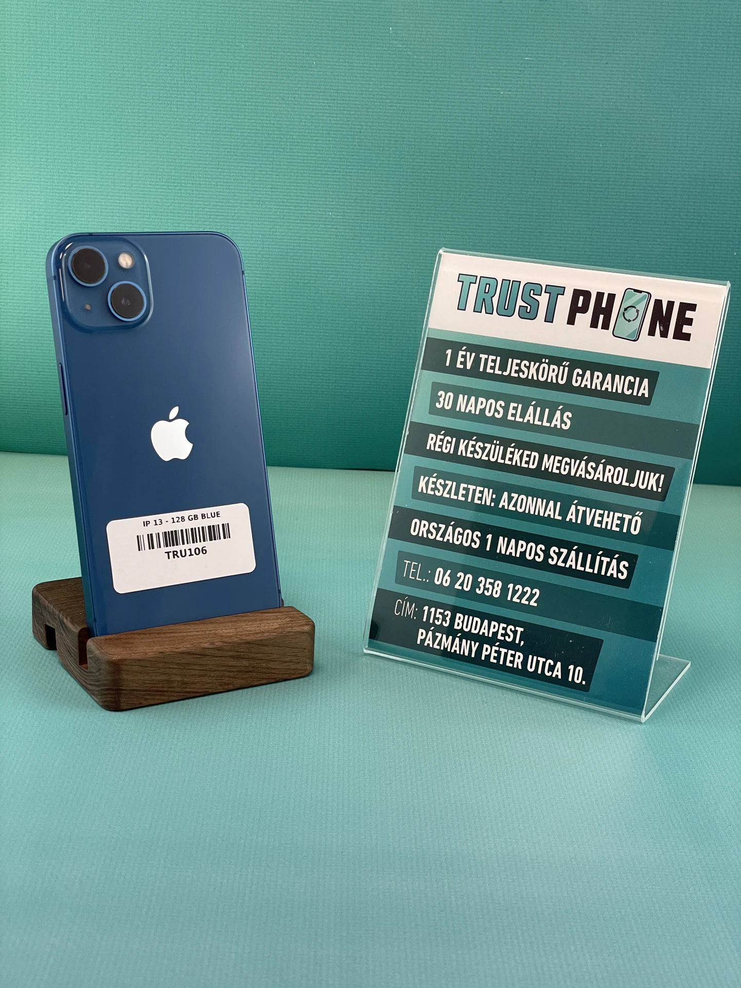 !! 1 ÉV GARANCIA !! iPhone 13 Blue 128 GB – TRU106 – 100% AKKU