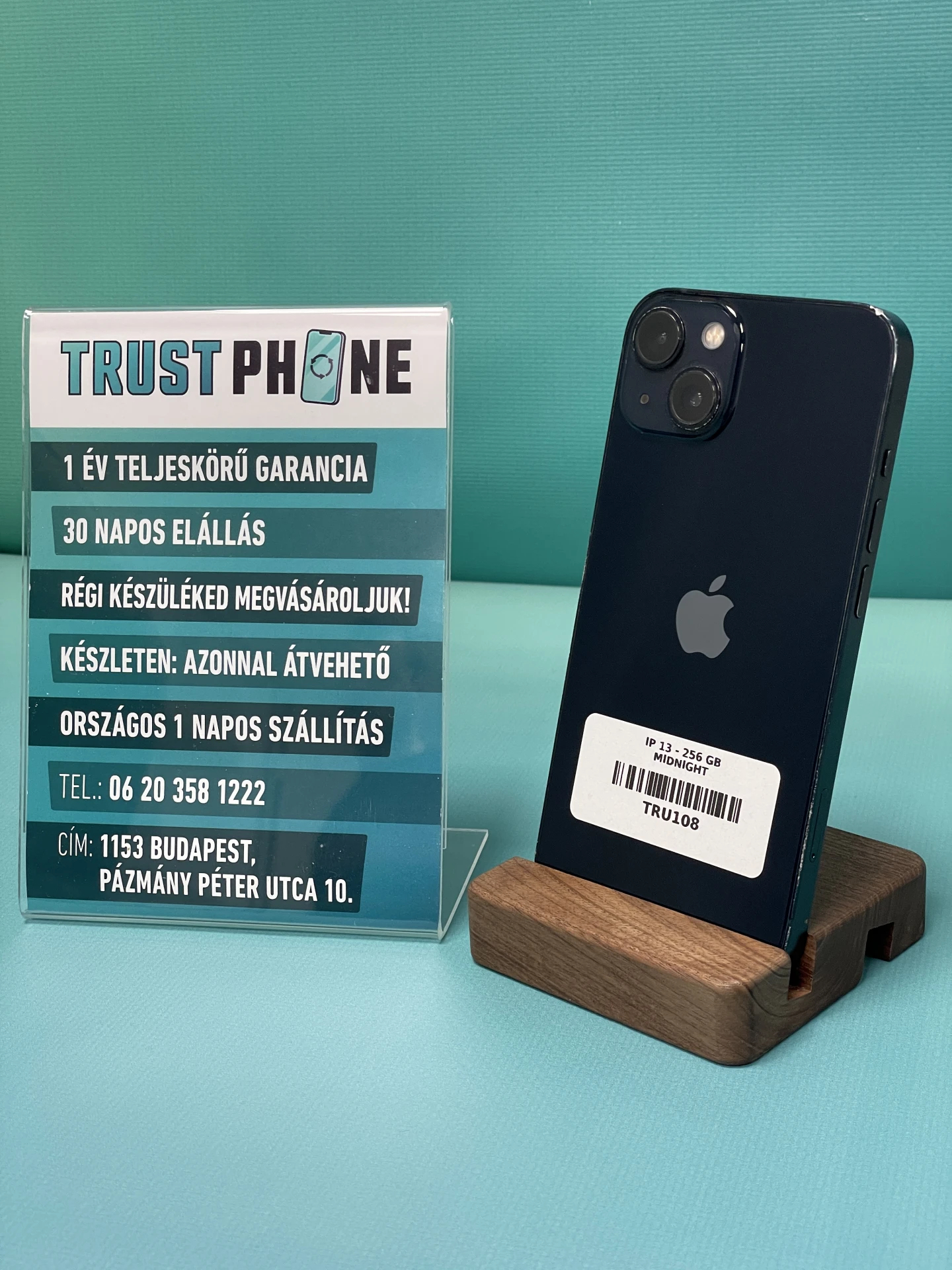 !! 1 ÉV GARANCIA !! iPhone 13 Midnight 256 GB – TRU108 – 100% AKKU