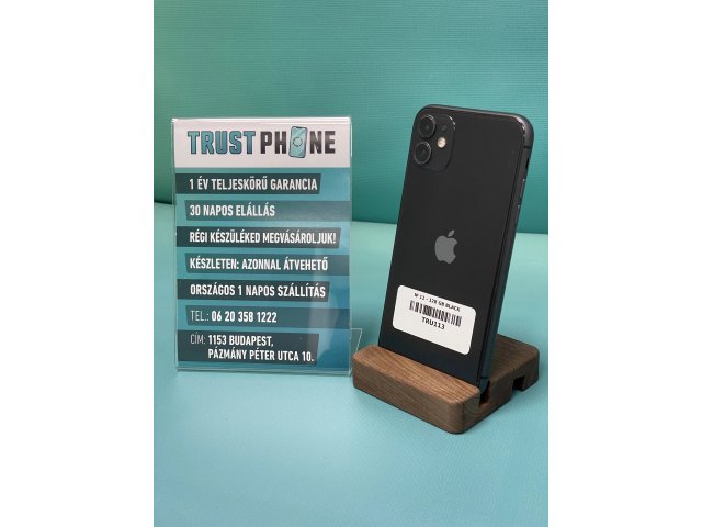 !! 1 ÉV GARANCIA !! iPhone 11 Black 128 GB – TRU113 – 100% AKKU