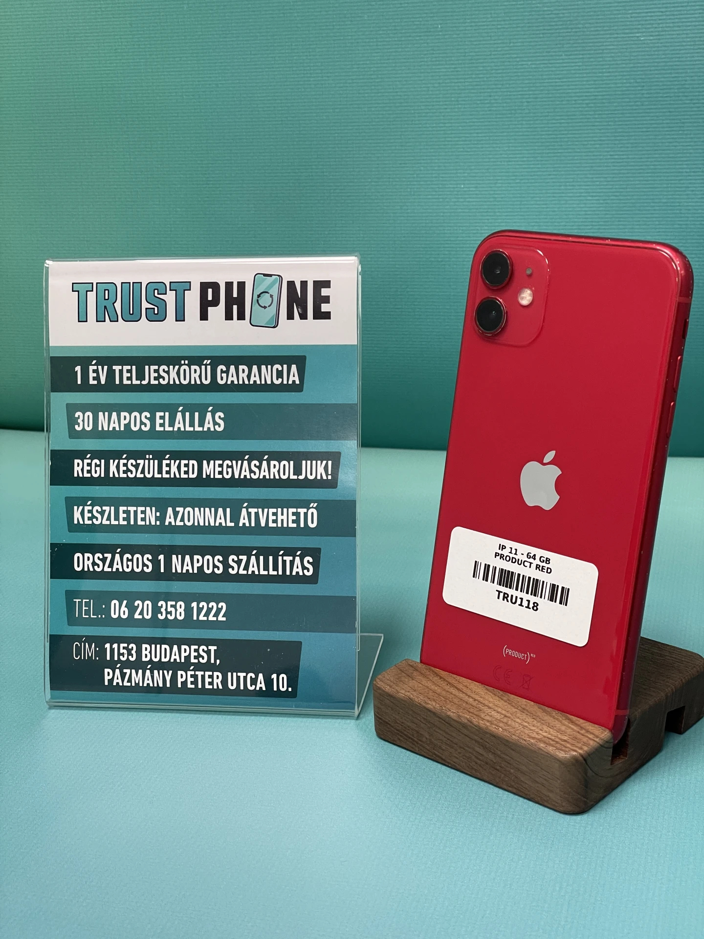 !! 1 ÉV GARANCIA !! iPhone 11 PRODUCT RED 64 GB – TRU118 – 100% AKKU