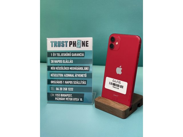 !! 1 ÉV GARANCIA !! iPhone 11 PRODUCT RED 64 GB – TRU118 – 100% AKKU