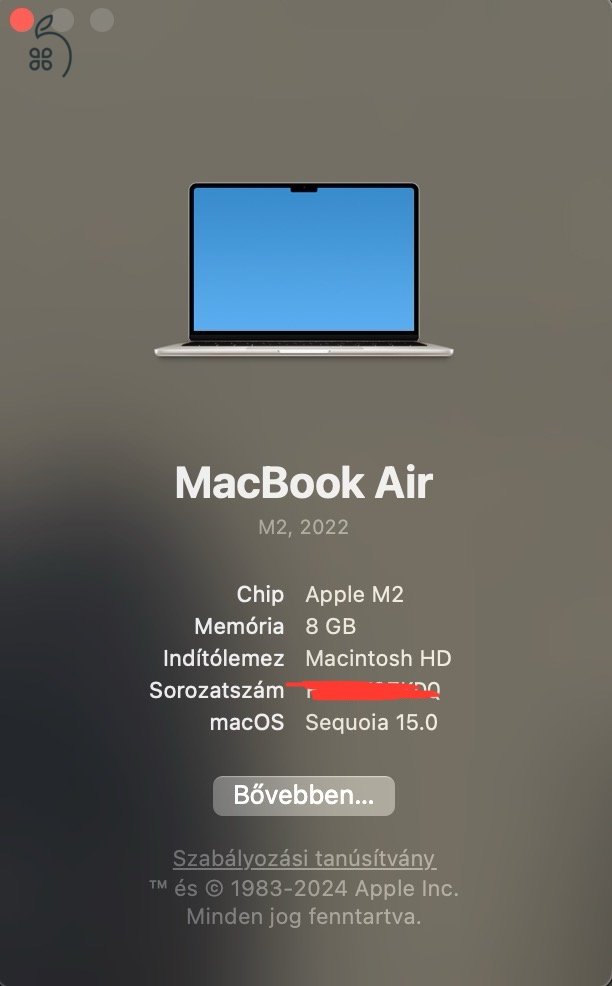 Air M2 8GB 256 100% Akku szinte új