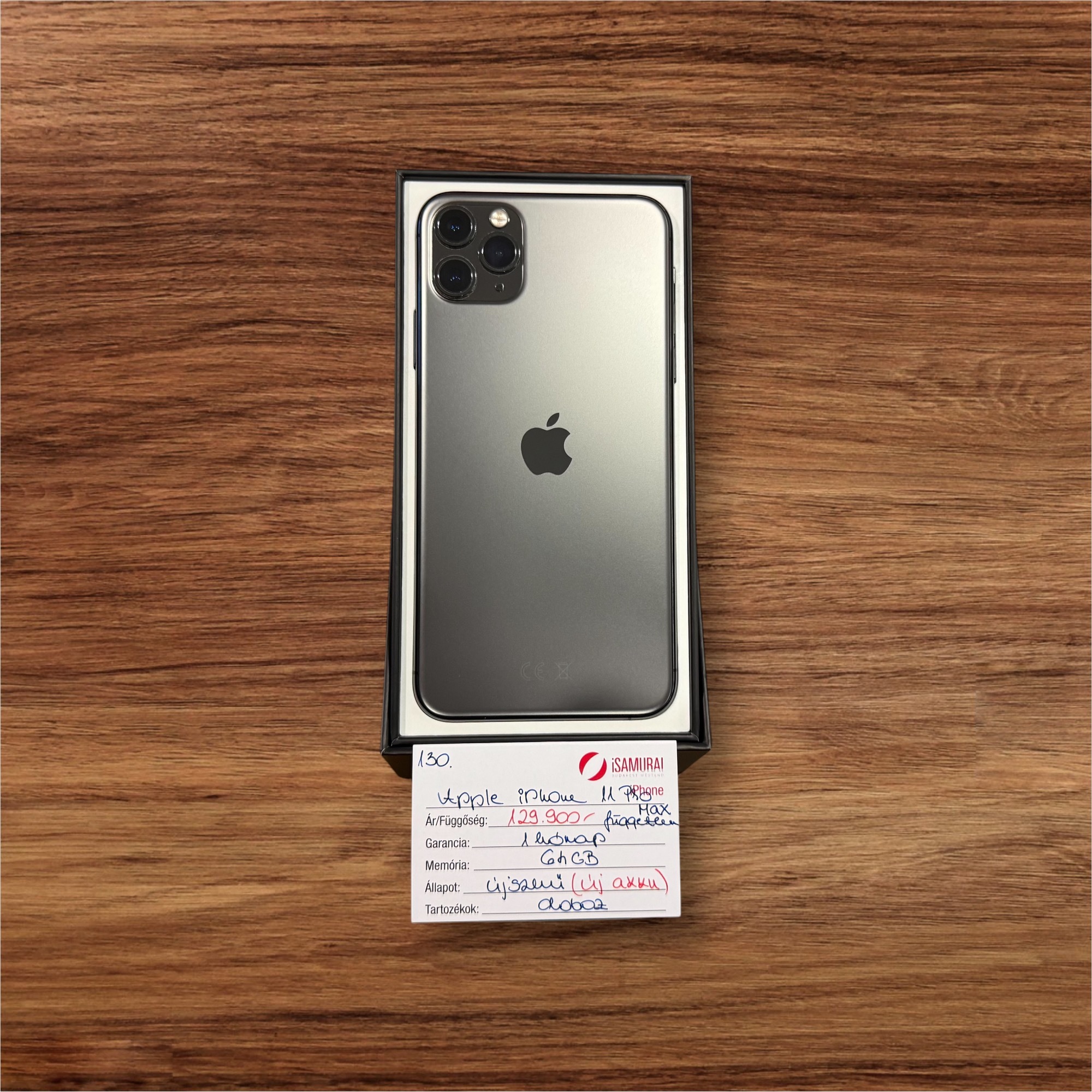 130. Apple iPhone 11 Pro Max - 64 GB - Space Gray - Újszerű - ÚJ AKKU