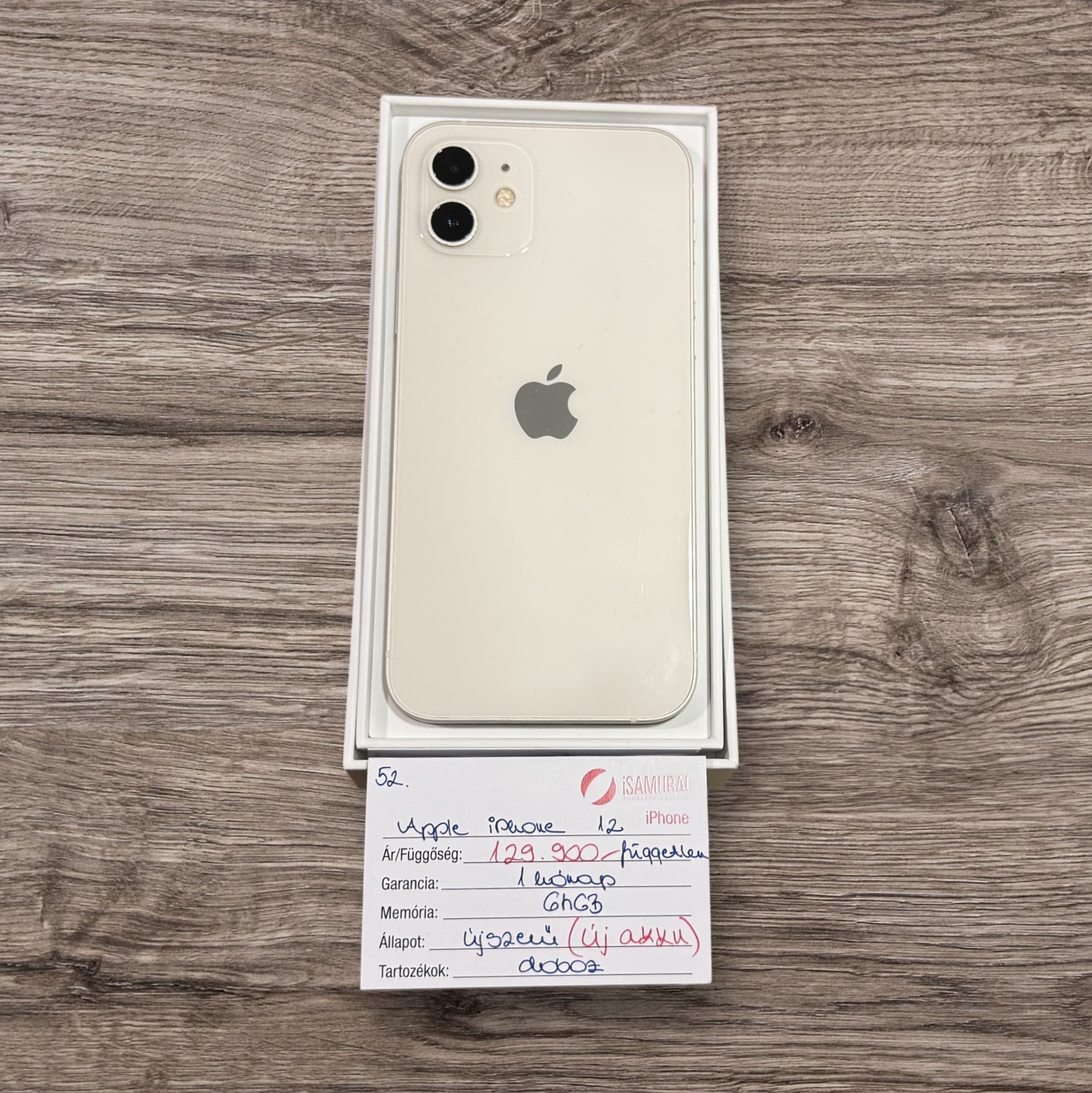 52. Apple iPhone 12 - 64 GB - Fehér - ÚJ AKKU - Újszerű