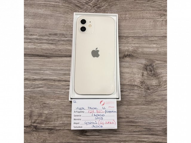 52. Apple iPhone 12 - 64 GB - Fehér - ÚJ AKKU - Újszerű