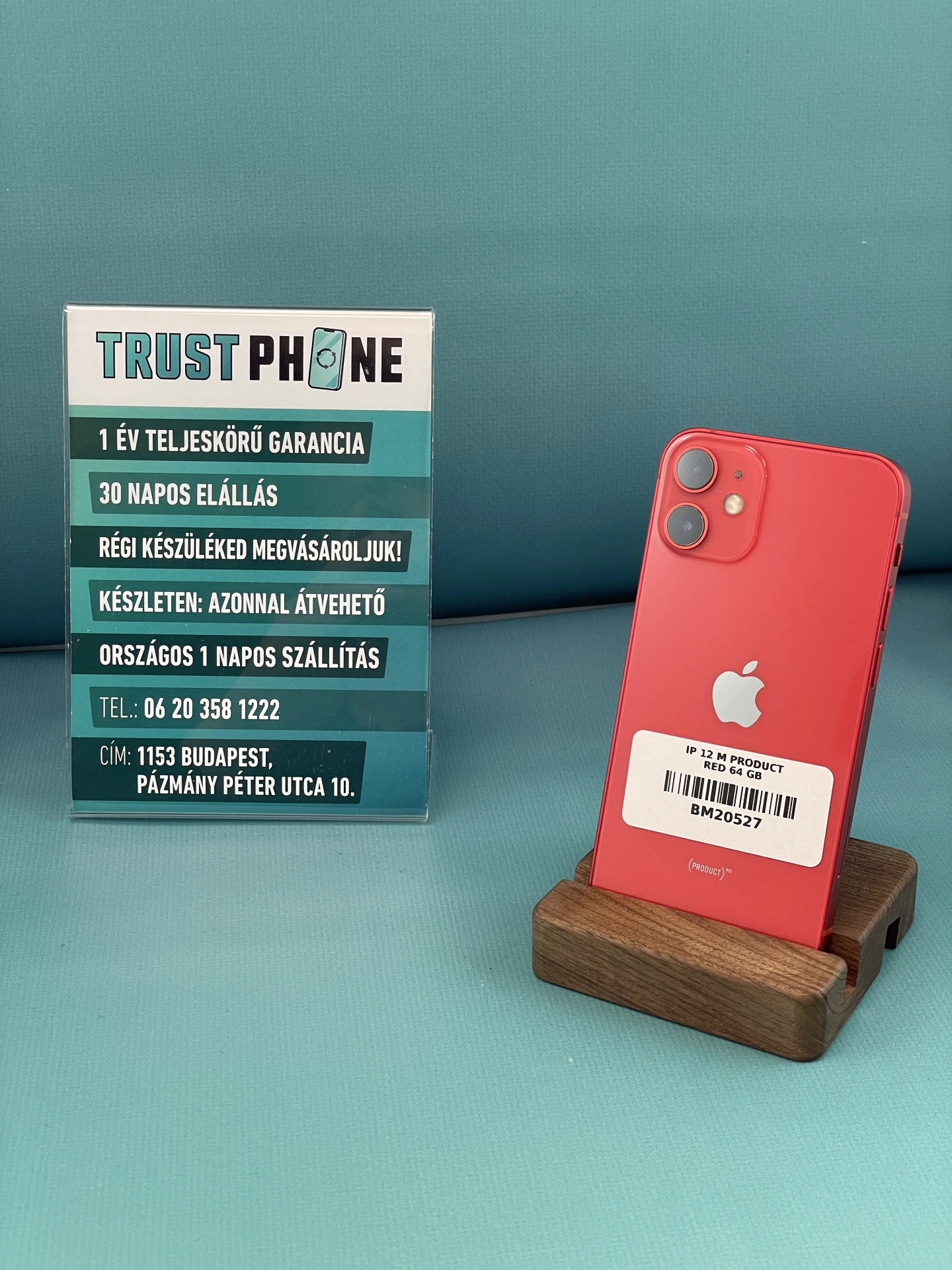 !! 1 ÉV GARANCIA !! iPhone 12 Mini PRODUCT RED 64 GB – BM20527 – 100% AKKU