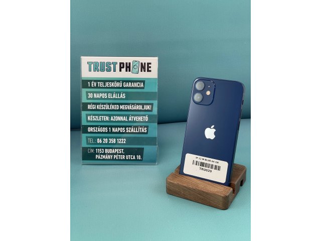 !! 1 ÉV GARANCIA !! iPhone 12 Mini Blue 64 GB – TRU020 – 100% AKKU