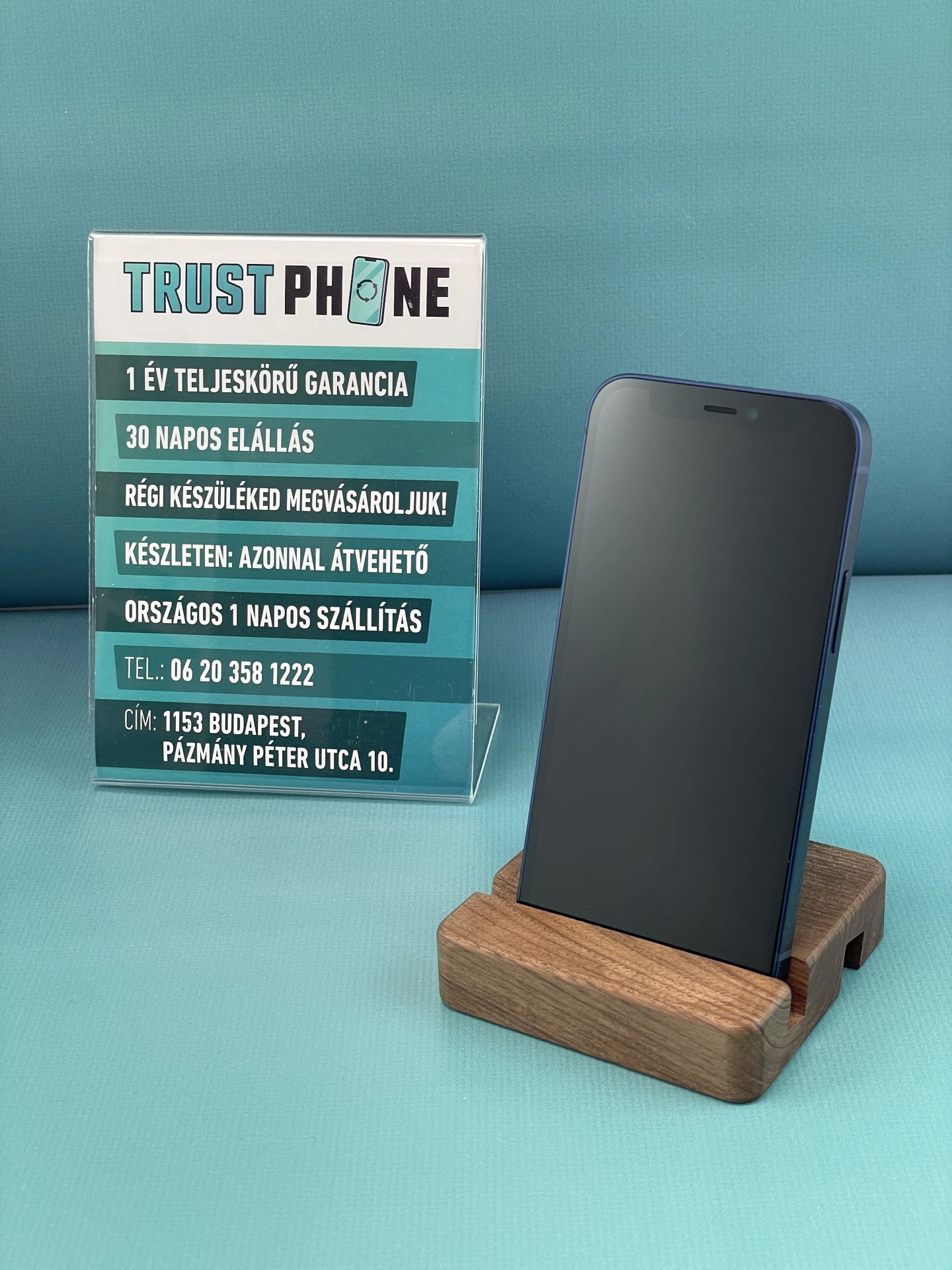 !! 1 ÉV GARANCIA !! iPhone 12 Mini Blue 64 GB – TRU020 – 100% AKKU