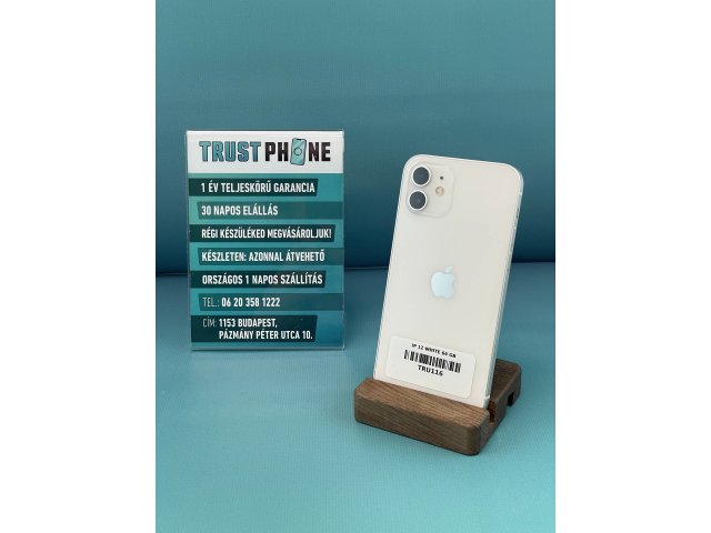 !! 1 ÉV GARANCIA !! iPhone 12 White 64 GB – TRU116 – 100% AKKU